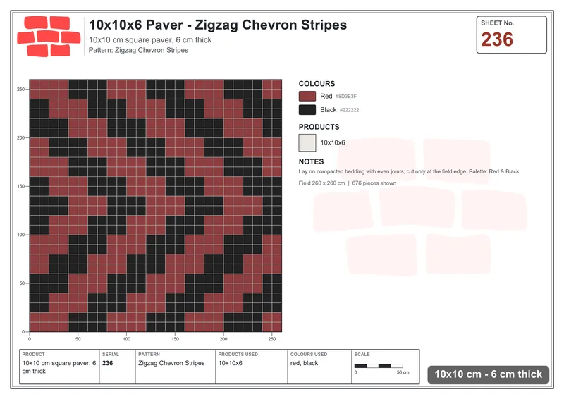 Interlock (Pasco) 10x10 cm · SQ11-236 · Zigzag Chevron Stripes · Laying plan Interlock (Pasco) 10x10 cm · SQ11-236 · Zigzag Chevron Stripes · Laying plan