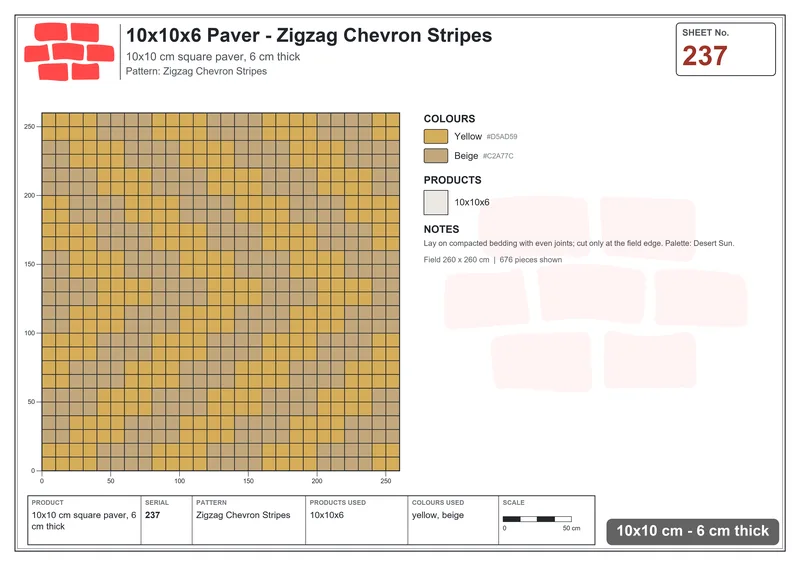 Interlock (Pasco) 10x10 cm · SQ11-237 · Zigzag Chevron Stripes · Laying plan Interlock (Pasco) 10x10 cm · SQ11-237 · Zigzag Chevron Stripes · Laying plan