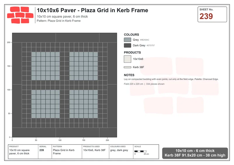 Interlock (Pasco) 10x10 cm · SQ11-239 · Plaza Grid in Kerb Frame · Laying plan Interlock (Pasco) 10x10 cm · SQ11-239 · Plaza Grid in Kerb Frame · Laying plan