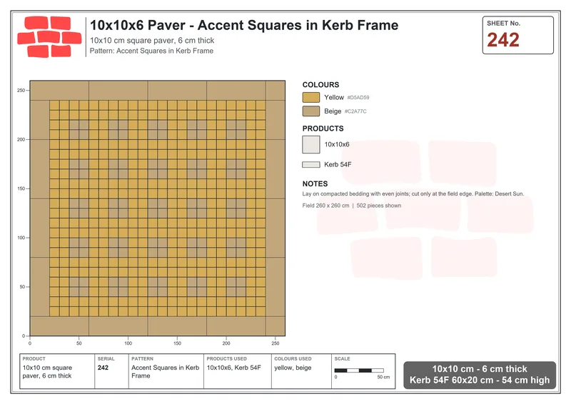 Interlock (Pasco) 10x10 cm · SQ11-242 · Accent Squares in Kerb Frame · Laying plan Interlock (Pasco) 10x10 cm · SQ11-242 · Accent Squares in Kerb Frame · Laying plan