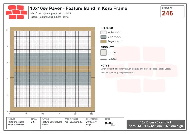 Interlock (Pasco) 10x10 cm · SQ11-246 · Feature Band in Kerb Frame · Laying plan Interlock (Pasco) 10x10 cm · SQ11-246 · Feature Band in Kerb Frame · Laying plan