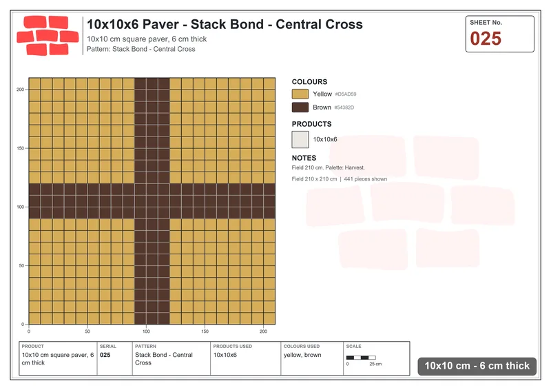 Interlock (Pasco) 10x10 cm · SQ11-25 · Stack Bond - Central Cross · Laying plan Interlock (Pasco) 10x10 cm · SQ11-25 · Stack Bond - Central Cross · Laying plan