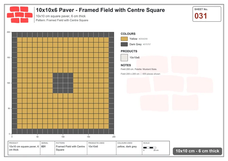 Interlock (Pasco) 10x10 cm · SQ11-31 · Framed Field with Centre Square · Laying plan Interlock (Pasco) 10x10 cm · SQ11-31 · Framed Field with Centre Square · Laying plan