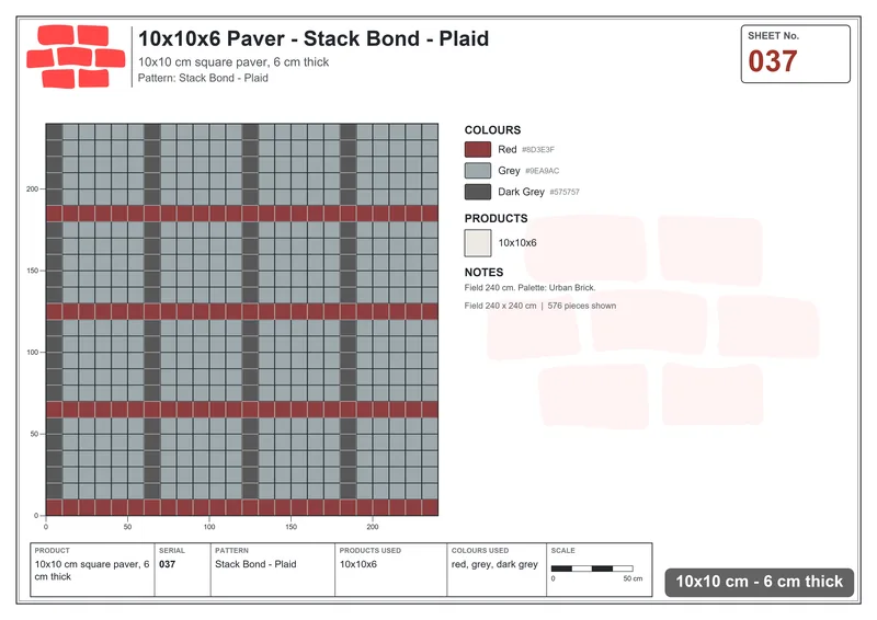 Interlock (Pasco) 10x10 cm · SQ11-37 · Stack Bond - Plaid · Laying plan Interlock (Pasco) 10x10 cm · SQ11-37 · Stack Bond - Plaid · Laying plan