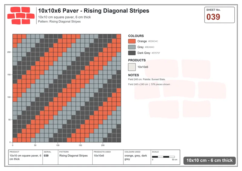Interlock (Pasco) 10x10 cm · SQ11-39 · Rising Diagonal Stripes · Laying plan Interlock (Pasco) 10x10 cm · SQ11-39 · Rising Diagonal Stripes · Laying plan