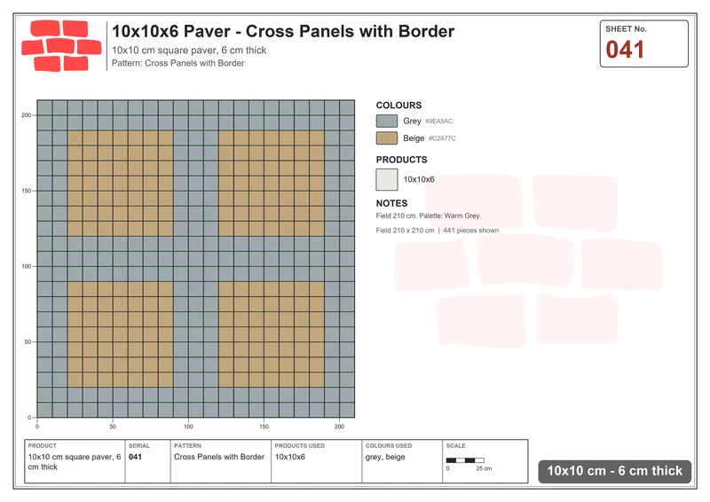Interlock (Pasco) 10x10 cm · SQ11-41 · Cross Panels with Border · Laying plan Interlock (Pasco) 10x10 cm · SQ11-41 · Cross Panels with Border · Laying plan