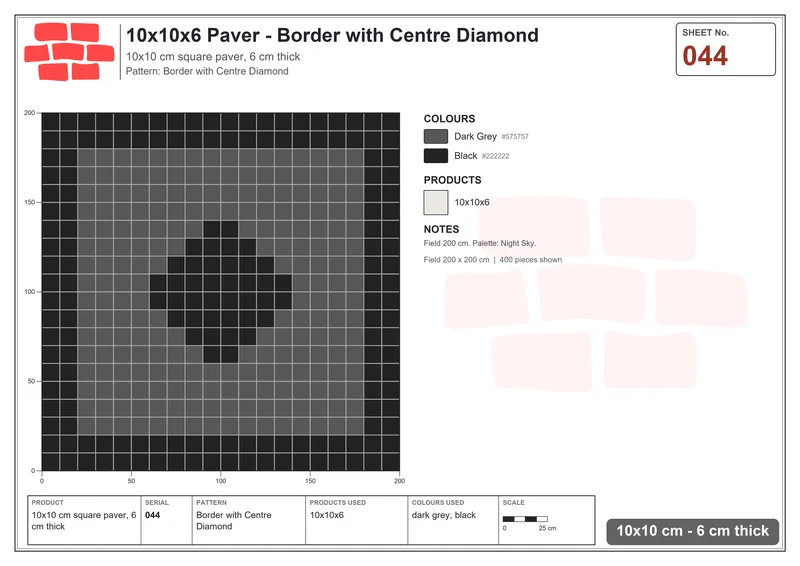 Interlock (Pasco) 10x10 cm · SQ11-44 · Border with Centre Diamond · Laying plan Interlock (Pasco) 10x10 cm · SQ11-44 · Border with Centre Diamond · Laying plan