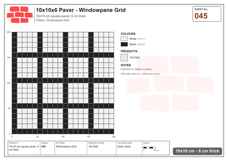 Interlock (Pasco) 10x10 cm · SQ11-45 · Windowpane Grid · Laying plan Interlock (Pasco) 10x10 cm · SQ11-45 · Windowpane Grid · Laying plan