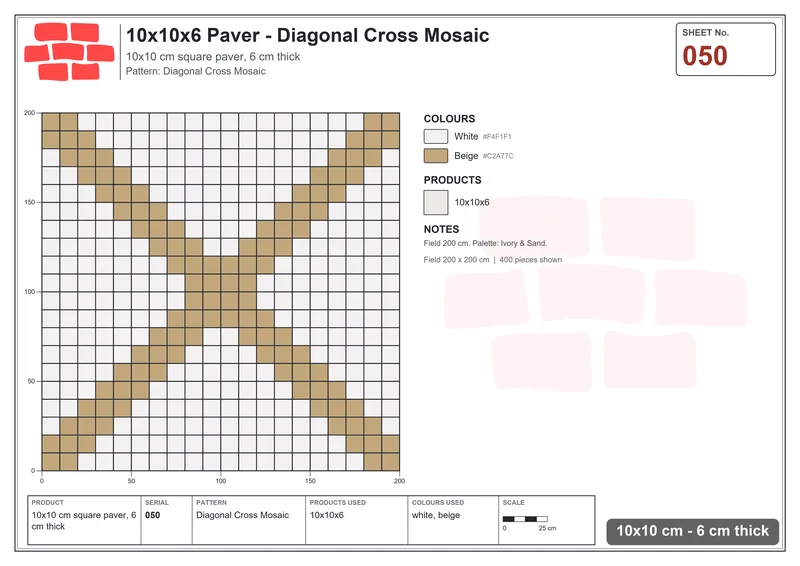 Interlock (Pasco) 10x10 cm · SQ11-50 · Diagonal Cross Mosaic · Laying plan Interlock (Pasco) 10x10 cm · SQ11-50 · Diagonal Cross Mosaic · Laying plan
