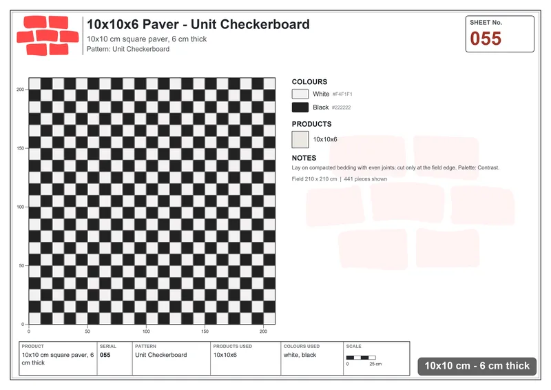 Interlock (Pasco) 10x10 cm · SQ11-55 · Unit Checkerboard · Laying plan Interlock (Pasco) 10x10 cm · SQ11-55 · Unit Checkerboard · Laying plan