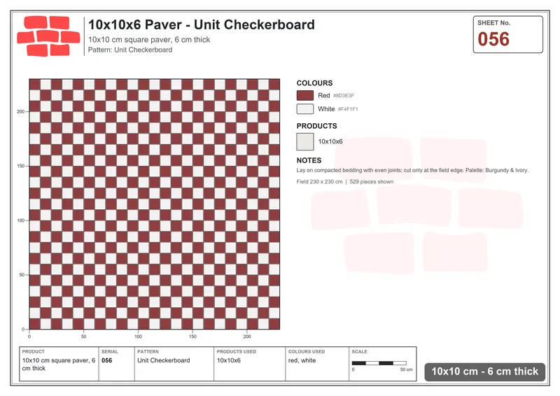 Interlock (Pasco) 10x10 cm · SQ11-56 · Unit Checkerboard · Laying plan Interlock (Pasco) 10x10 cm · SQ11-56 · Unit Checkerboard · Laying plan