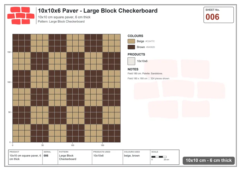 Interlock (Pasco) 10x10 cm · SQ11-6 · Large Block Checkerboard · Laying plan Interlock (Pasco) 10x10 cm · SQ11-6 · Large Block Checkerboard · Laying plan