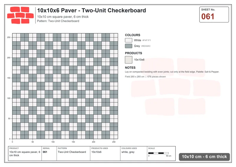 Interlock (Pasco) 10x10 cm · SQ11-61 · Two-Unit Checkerboard · Laying plan Interlock (Pasco) 10x10 cm · SQ11-61 · Two-Unit Checkerboard · Laying plan