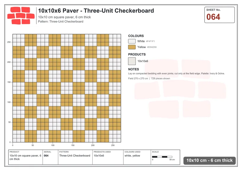 Interlock (Pasco) 10x10 cm · SQ11-64 · Three-Unit Checkerboard · Laying plan Interlock (Pasco) 10x10 cm · SQ11-64 · Three-Unit Checkerboard · Laying plan