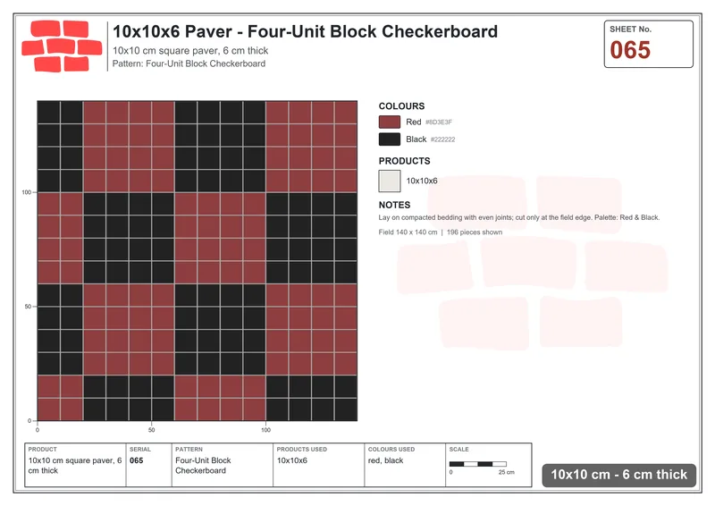 Interlock (Pasco) 10x10 cm · SQ11-65 · Four-Unit Block Checkerboard · Laying plan Interlock (Pasco) 10x10 cm · SQ11-65 · Four-Unit Block Checkerboard · Laying plan