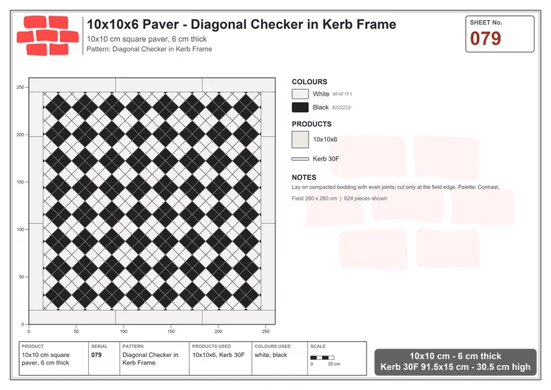 Interlock (Pasco) 10x10 cm · SQ11-79 · Diagonal Checker in Kerb Frame · Laying plan Interlock (Pasco) 10x10 cm · SQ11-79 · Diagonal Checker in Kerb Frame · Laying plan