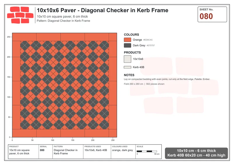 Interlock (Pasco) 10x10 cm · SQ11-80 · Diagonal Checker in Kerb Frame · Laying plan Interlock (Pasco) 10x10 cm · SQ11-80 · Diagonal Checker in Kerb Frame · Laying plan