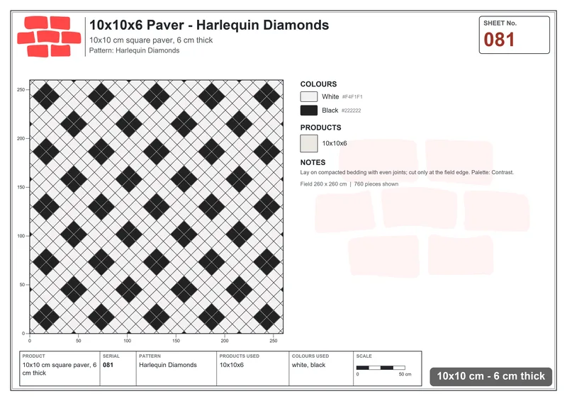 Interlock (Pasco) 10x10 cm · SQ11-81 · Harlequin Diamonds · Laying plan Interlock (Pasco) 10x10 cm · SQ11-81 · Harlequin Diamonds · Laying plan