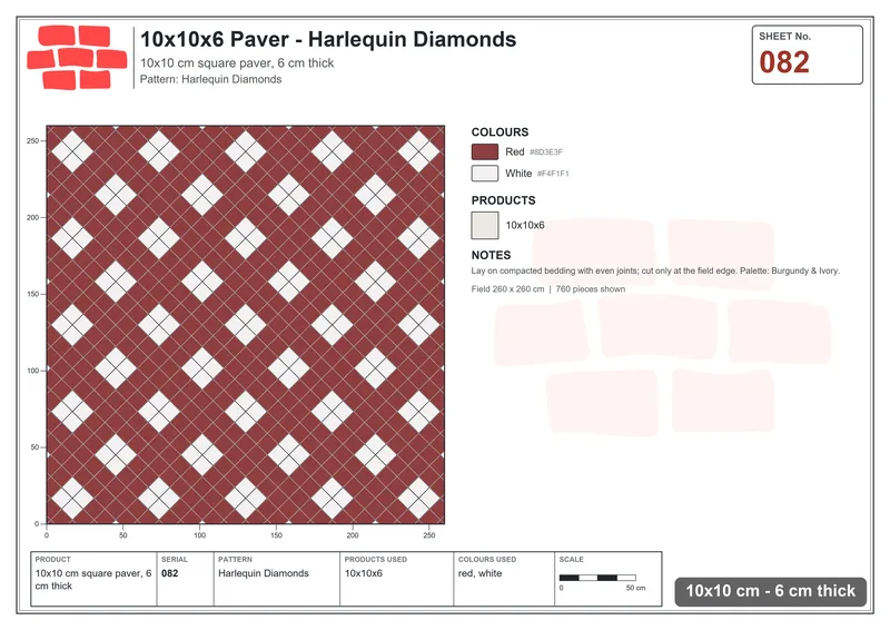 Interlock (Pasco) 10x10 cm · SQ11-82 · Harlequin Diamonds · Laying plan Interlock (Pasco) 10x10 cm · SQ11-82 · Harlequin Diamonds · Laying plan