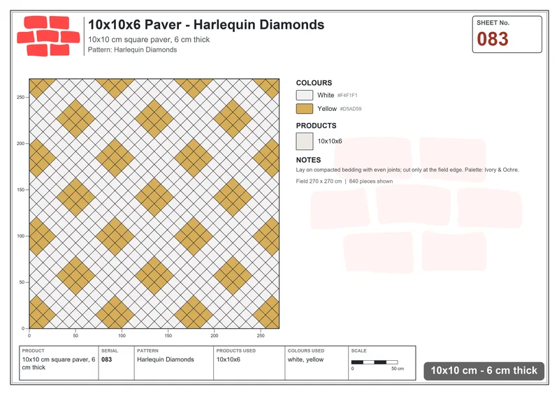 Interlock (Pasco) 10x10 cm · SQ11-83 · Harlequin Diamonds · Laying plan Interlock (Pasco) 10x10 cm · SQ11-83 · Harlequin Diamonds · Laying plan