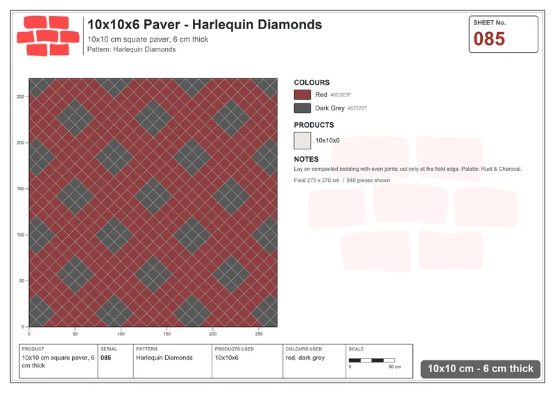 Interlock (Pasco) 10x10 cm · SQ11-85 · Harlequin Diamonds · Laying plan Interlock (Pasco) 10x10 cm · SQ11-85 · Harlequin Diamonds · Laying plan