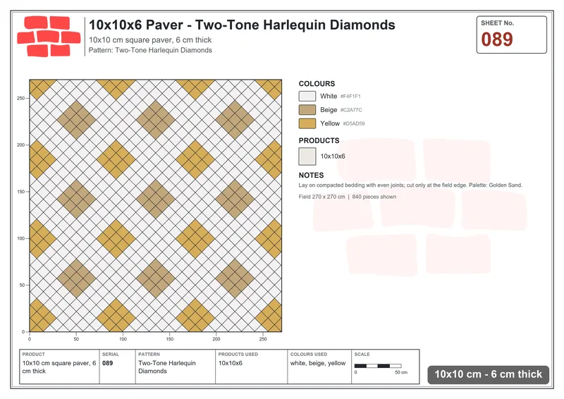 Interlock (Pasco) 10x10 cm · SQ11-89 · Two-Tone Harlequin Diamonds · Laying plan Interlock (Pasco) 10x10 cm · SQ11-89 · Two-Tone Harlequin Diamonds · Laying plan