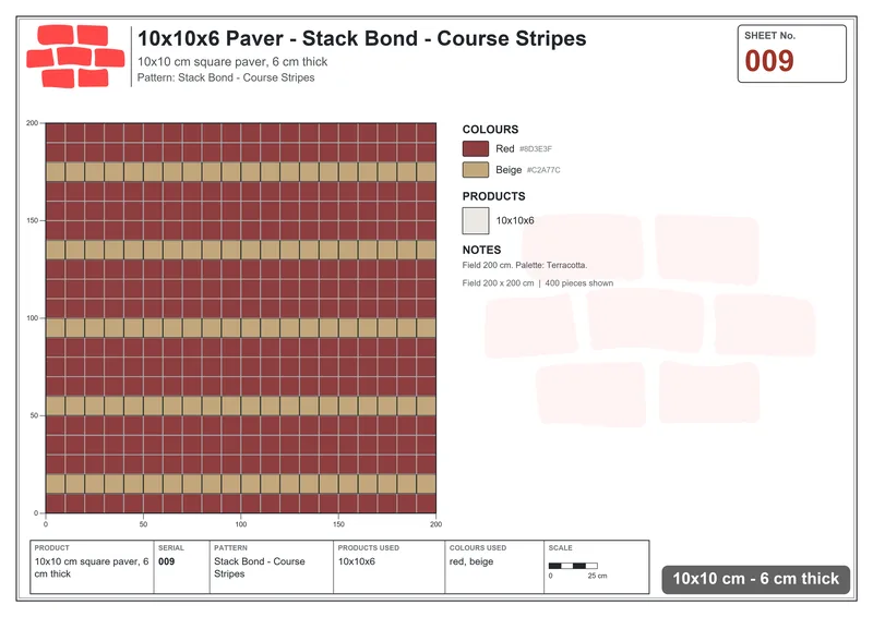 Interlock (Pasco) 10x10 cm · SQ11-9 · Stack Bond - Course Stripes · Laying plan Interlock (Pasco) 10x10 cm · SQ11-9 · Stack Bond - Course Stripes · Laying plan