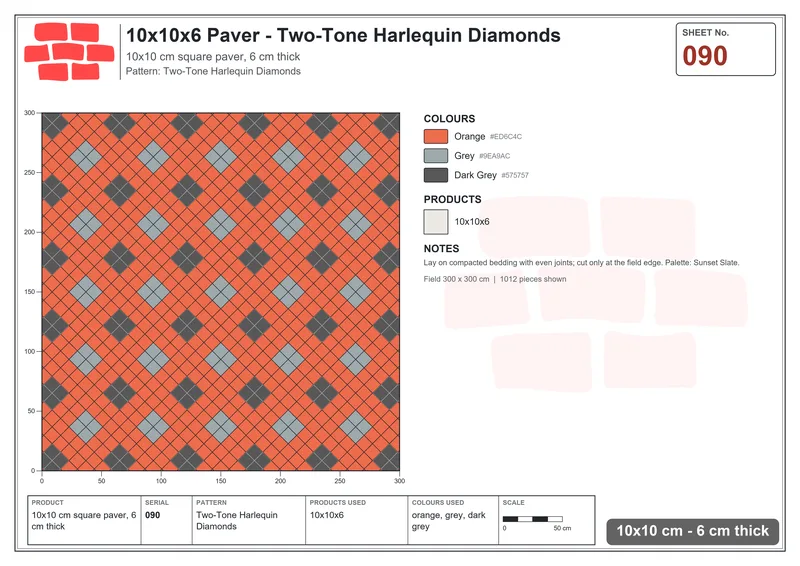 Interlock (Pasco) 10x10 cm · SQ11-90 · Two-Tone Harlequin Diamonds · Laying plan Interlock (Pasco) 10x10 cm · SQ11-90 · Two-Tone Harlequin Diamonds · Laying plan