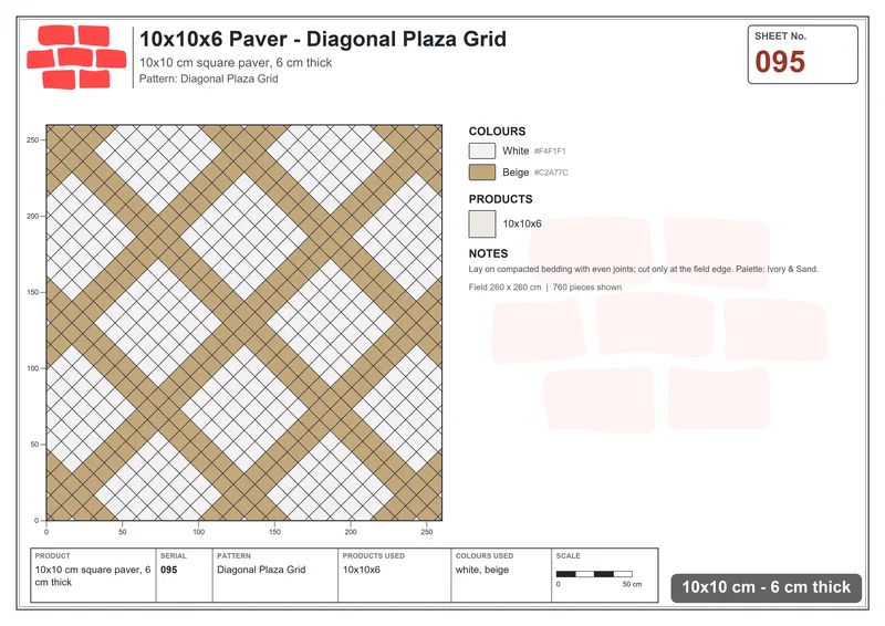 Interlock (Pasco) 10x10 cm · SQ11-95 · Diagonal Plaza Grid · Laying plan Interlock (Pasco) 10x10 cm · SQ11-95 · Diagonal Plaza Grid · Laying plan