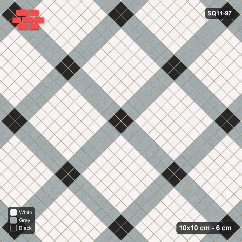 Interlock (Pasco) 10x10 cm · SQ11-97 · Diagonal Grid with Corner Accents · Top view