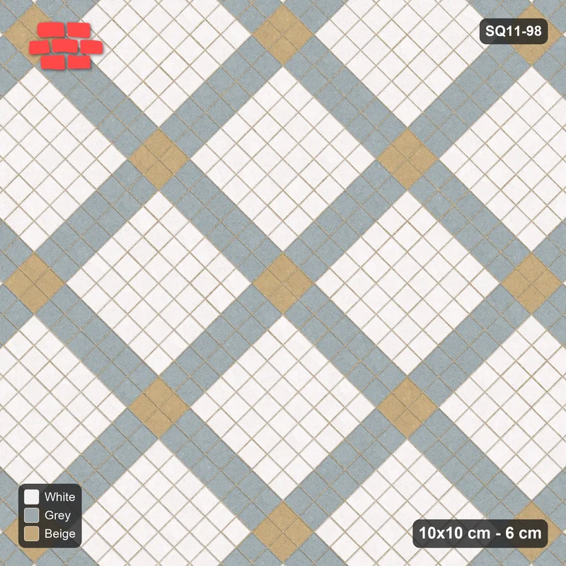 Interlock (Pasco) 10x10 cm · SQ11-98 · Diagonal Grid with Corner Accents · Top view