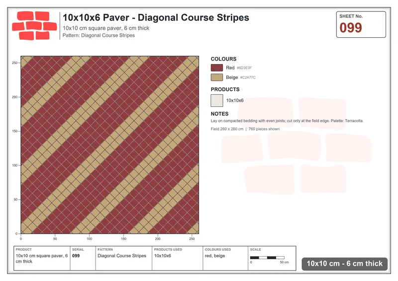 Interlock (Pasco) 10x10 cm · SQ11-99 · Diagonal Course Stripes · Laying plan Interlock (Pasco) 10x10 cm · SQ11-99 · Diagonal Course Stripes · Laying plan
