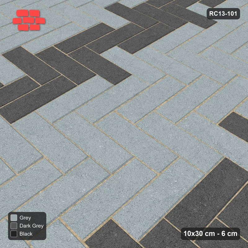 Interlock (Pasco) 10x30 cm · RC13-101 · Herringbone 90 twin 30 cm zig-zag bands with Kerb 30H frame · Side view