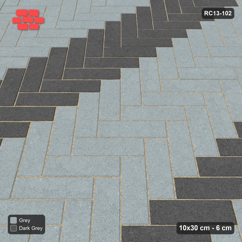Interlock (Pasco) 10x30 cm · RC13-102 · Herringbone 45 twin 30 cm zig-zag bands · Side view