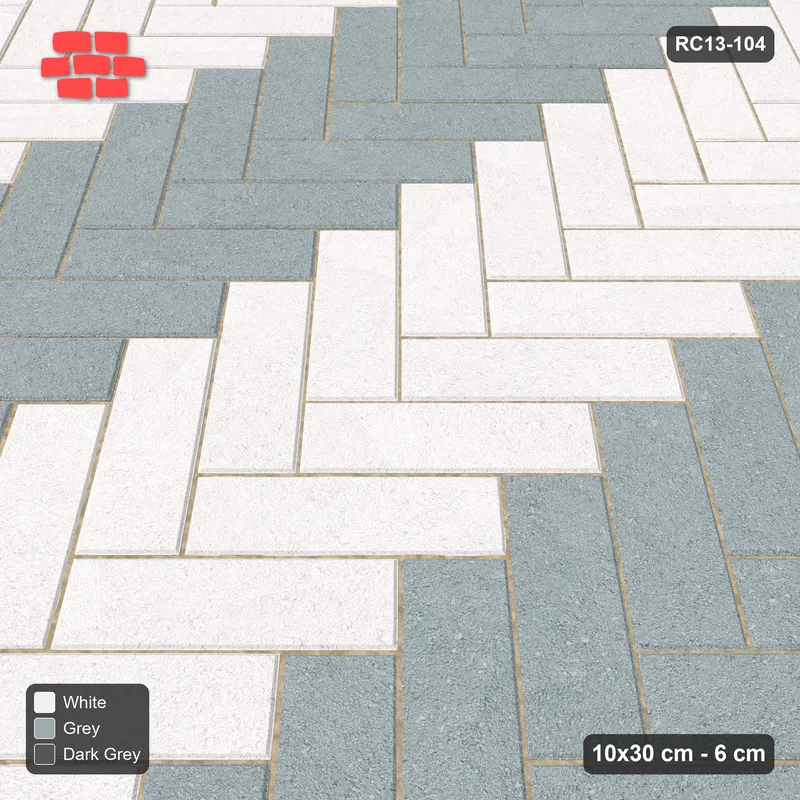 Interlock (Pasco) 10x30 cm · RC13-104 · Herringbone 45 twin 40 cm zig-zag bands with Kerb 38H frame · Side view