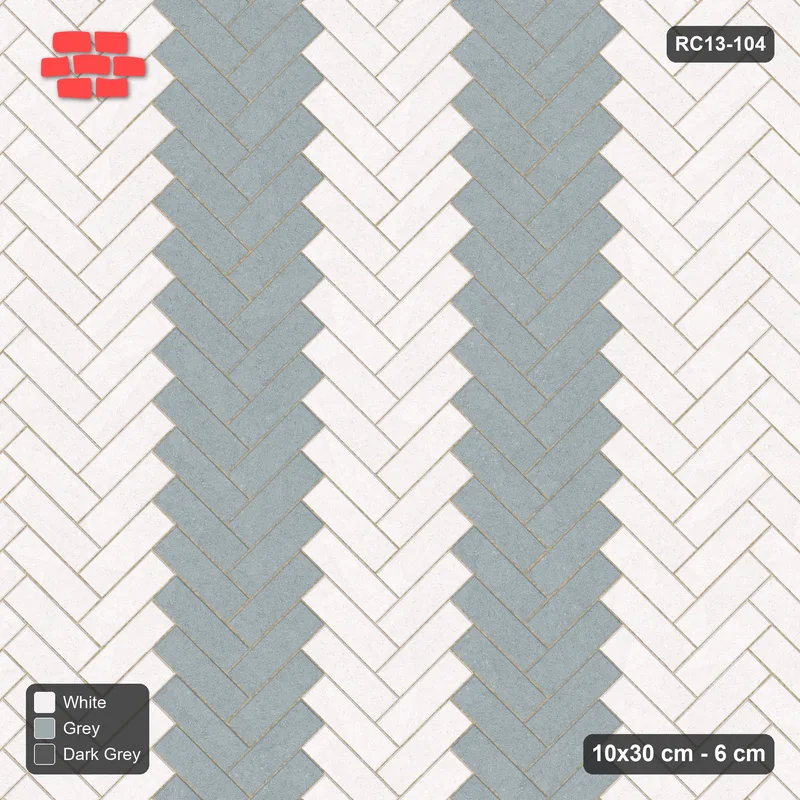 Interlock (Pasco) 10x30 cm · RC13-104 · Herringbone 45 twin 40 cm zig-zag bands with Kerb 38H frame · Top view