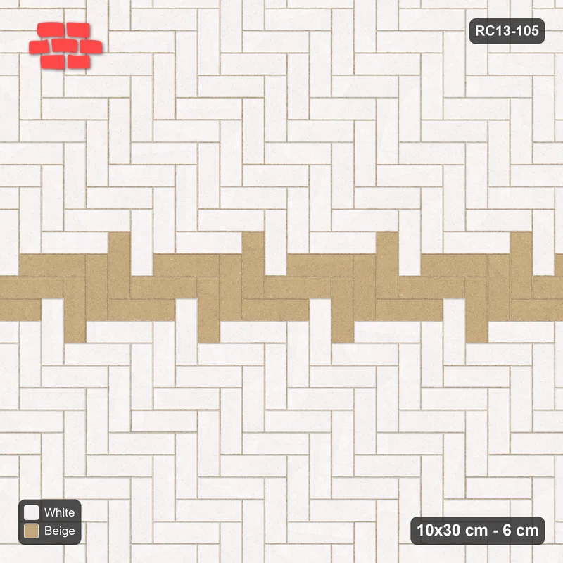 Interlock (Pasco) 10x30 cm · RC13-105 · Herringbone 90 30 cm horizontal feature band · Top view