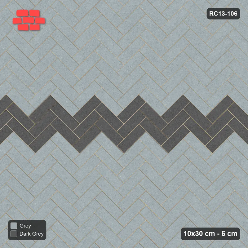 Interlock (Pasco) 10x30 cm · RC13-106 · Herringbone 45 30 cm horizontal feature band · Top view
