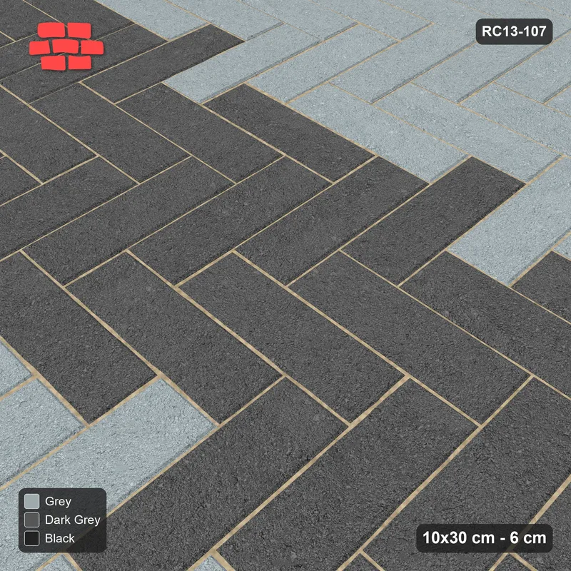 Interlock (Pasco) 10x30 cm · RC13-107 · Herringbone 90 60 cm horizontal feature band with Kerb 54F frame · Side view