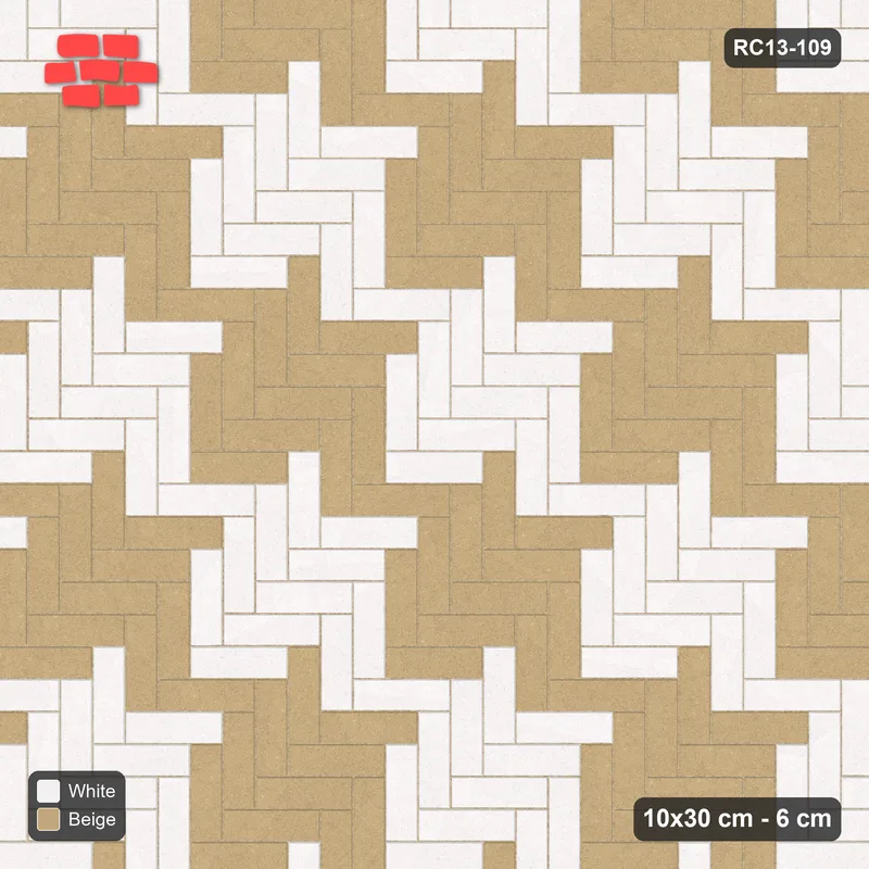 Interlock (Pasco) 10x30 cm · RC13-109 · Herringbone 90 60 cm colour checker · Top view