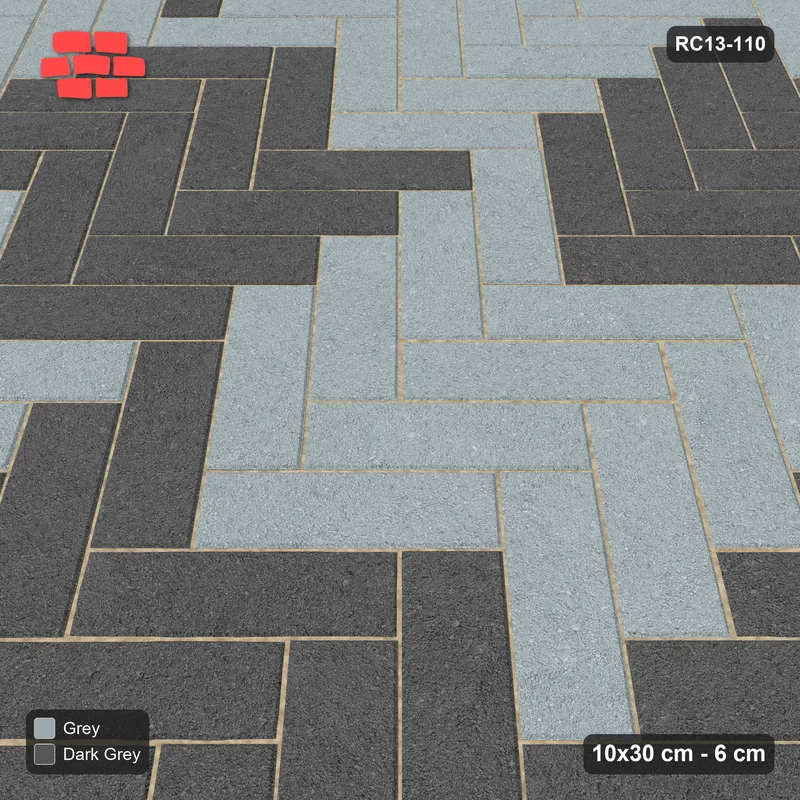 Interlock (Pasco) 10x30 cm · RC13-110 · Herringbone 45 60 cm colour checker with Kerb 42F frame · Side view