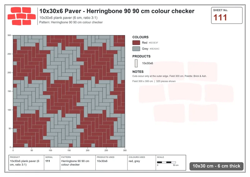 Interlock (Pasco) 10x30 cm · RC13-111 · Herringbone 90 90 cm colour checker · Laying plan Interlock (Pasco) 10x30 cm · RC13-111 · Herringbone 90 90 cm colour checker · Laying plan
