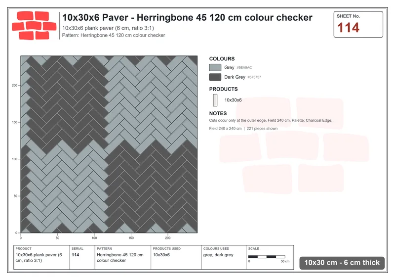 Interlock (Pasco) 10x30 cm · RC13-114 · Herringbone 45 120 cm colour checker · Laying plan Interlock (Pasco) 10x30 cm · RC13-114 · Herringbone 45 120 cm colour checker · Laying plan
