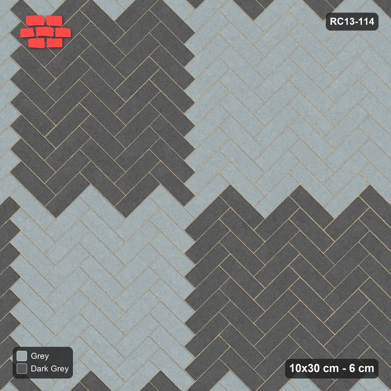 Interlock (Pasco) 10x30 cm · RC13-114 · Herringbone 45 120 cm colour checker · Top view