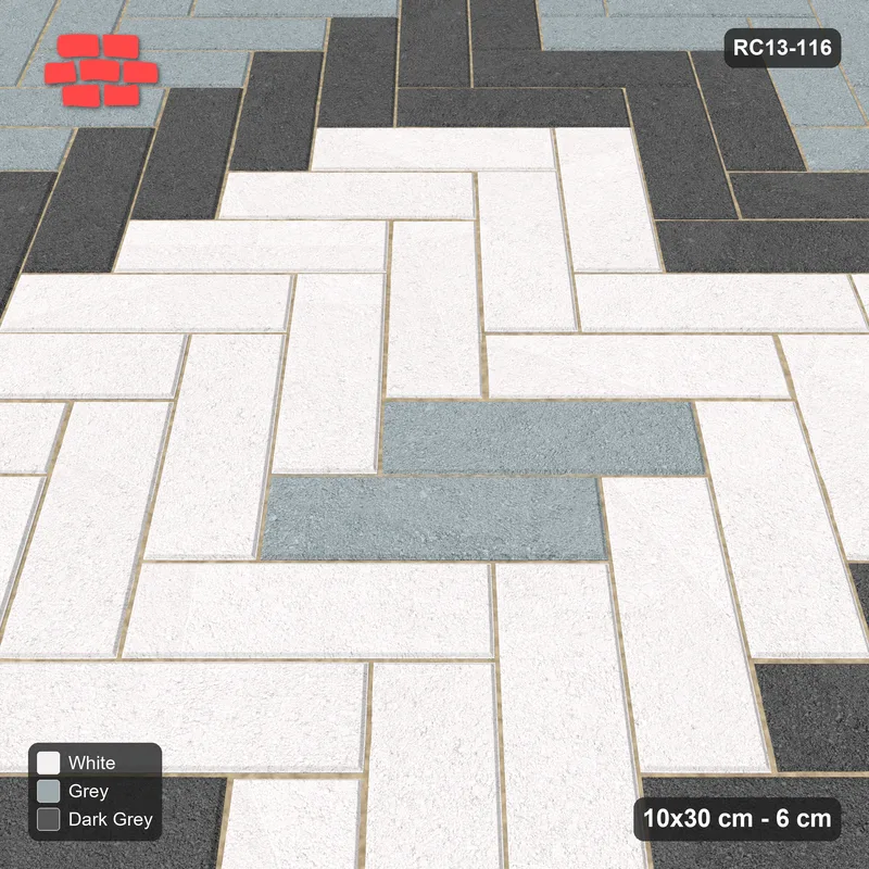 Interlock (Pasco) 10x30 cm · RC13-116 · Herringbone 45 30 cm concentric rings with Kerb 30B 20 frame · Side view