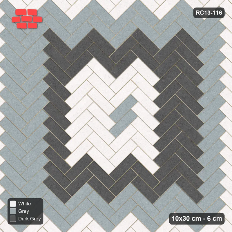 Interlock (Pasco) 10x30 cm · RC13-116 · Herringbone 45 30 cm concentric rings with Kerb 30B 20 frame · Top view