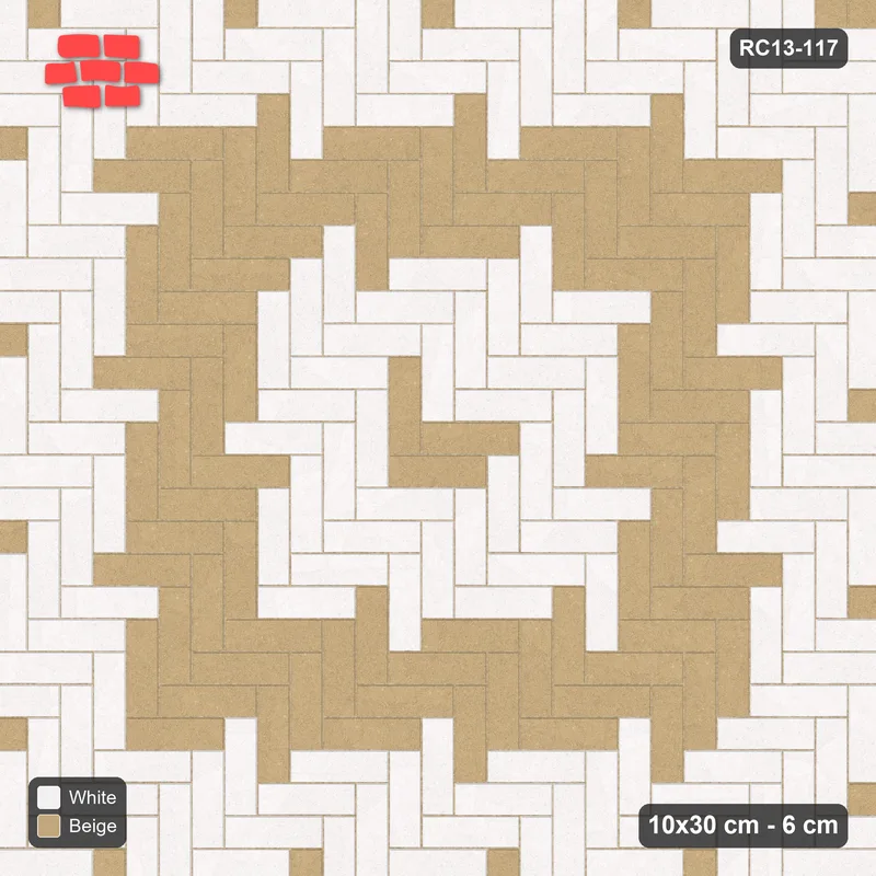 Interlock (Pasco) 10x30 cm · RC13-117 · Herringbone 90 40 cm concentric rings · Top view