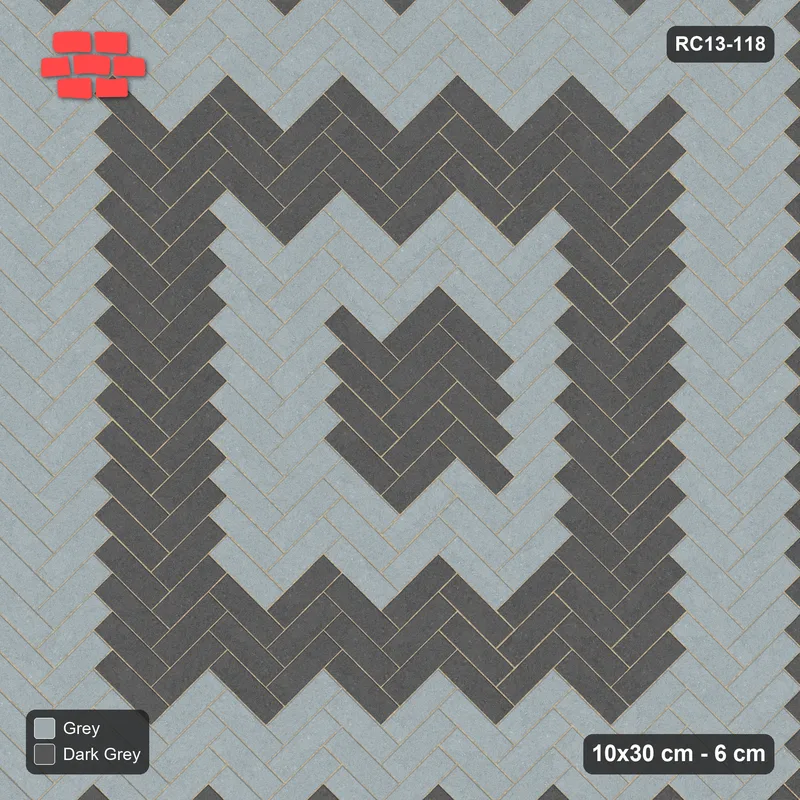 Interlock (Pasco) 10x30 cm · RC13-118 · Herringbone 45 40 cm concentric rings · Top view