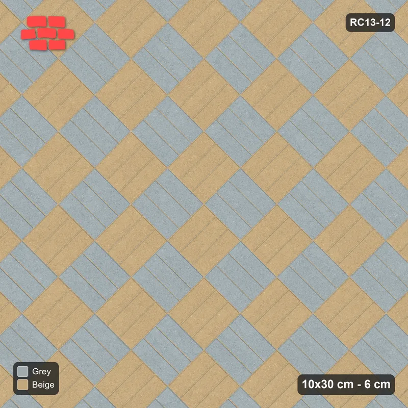 Interlock (Pasco) 10x30 cm · RC13-12 · Two-tone diagonal parquet · Top view