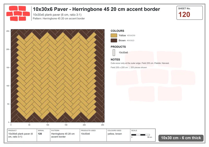 Interlock (Pasco) 10x30 cm · RC13-120 · Herringbone 45 20 cm accent border · Laying plan Interlock (Pasco) 10x30 cm · RC13-120 · Herringbone 45 20 cm accent border · Laying plan